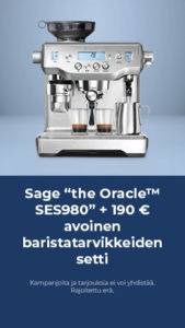 Sage “the Oracle™ SES980” + 190 € avoinen baristatarvikkeiden setti