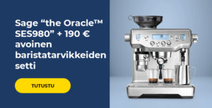 Sage “the Oracle™ SES980” + 190 € avoinen baristatarvikkeiden setti