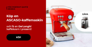 "Köp en ASCASO-kaffemaskin och få en De'Longhi kaffekvarn i present!"