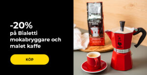-20 % på Bialetti mokabryggare och malet kaffe