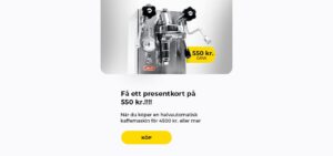"Få ett presentkort på 550 kr.!!!! När du köper en halvautomatisk kaffemaskin för 4500 kr. eller mer"