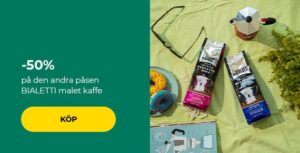 -50 % på den andra påsen BIALETTI malet kaffe