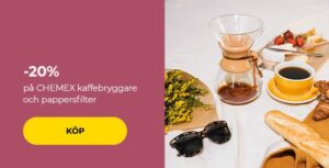 -20 % på CHEMEX kaffebryggare och pappersfilter