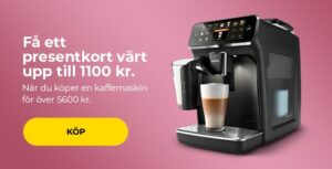 Få ett presentkort värt upp till 1100 kr. när du köper en kaffemaskin för över 5600 kr.