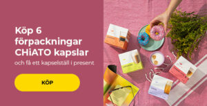 Köp 6 förpackningar CHiATO kapslar och få ett kapselställ i present.