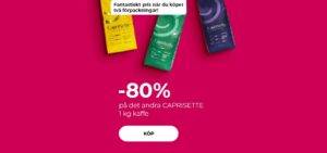 "Fantastiskt pris när du köper två förpackningar! -80 % på det andra CAPRISETTE 1 kg kaffe"