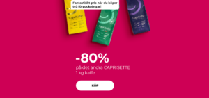 "Fantastiskt pris när du köper två förpackningar! -80 % på det andra CAPRISETTE 1 kg kaffe"