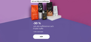 -30 % på alla kaffebönor och malet kaffe